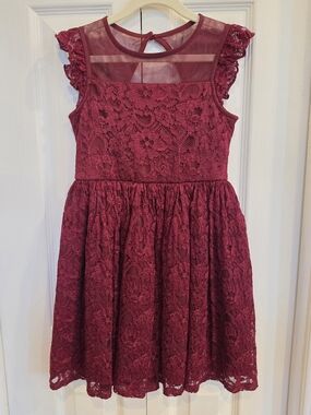Zhenzi Burgundy Lace Fit-and-Flare Party Dress